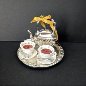 Downton Abbey Miniature Tea Set Ornament With Teapot Cups & Tray By Kurt Adler